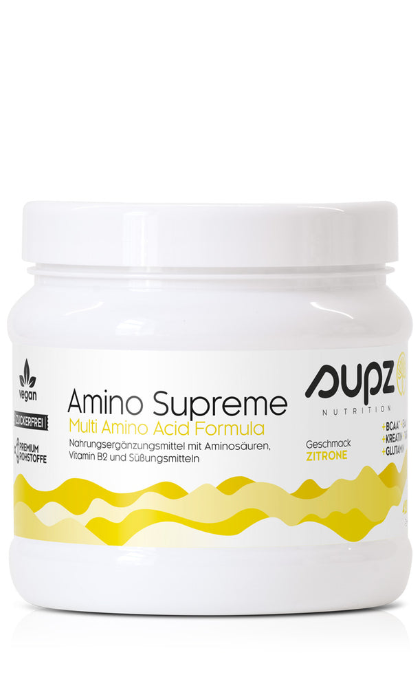 
                  
                    Amino Supreme im Geschmack Zitrone um 25% reduziert! - VEGANE Aminosäuren OHNE Zucker
                  
                